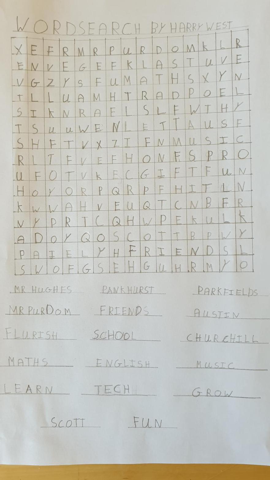 A Wordsearch by Harry in Year 4